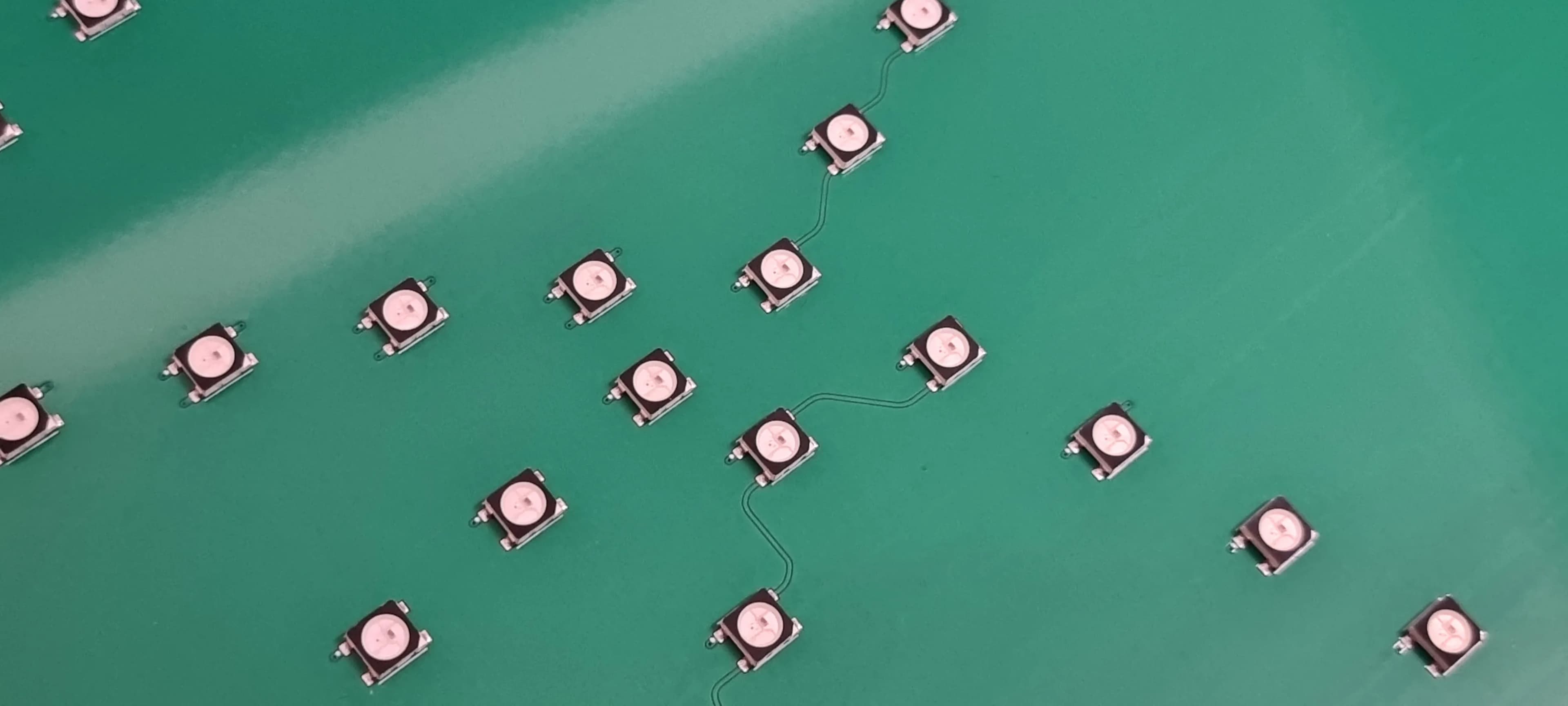 Macro of the 190 individually-addressable LEDs on the bare board